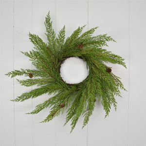 24” Fresh Touch Selaginella Cedar w/ Mini Cone Wreath | XJ