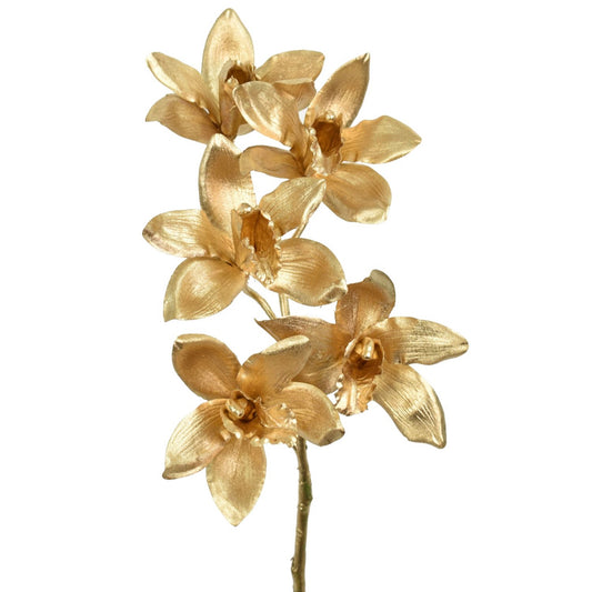 26” Metallic Dendrobium Orchid Spray in Gold | XJ