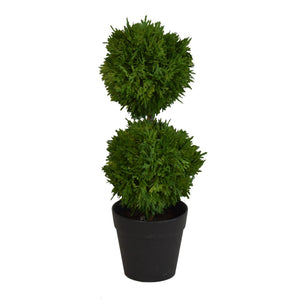 12” Potted Fresh Touch Cypress Dual Ball Topiary | XJ