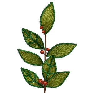 25" Mistletoe Merriment Elm Leaf Spray with Berries - Green/Red | QG