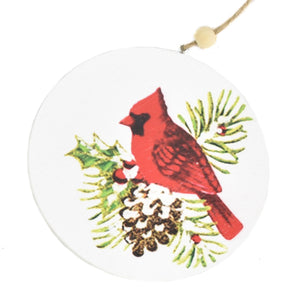 4" Northern Red Cardinal with Pine Cone Disc Ornament | QG