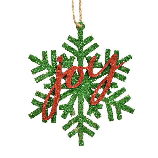 5" "Joy" Snowflake Ornament Green/Red | QG
