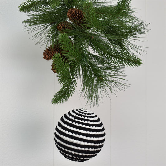 Licorice Striped Ball  Ornament - Black/White
