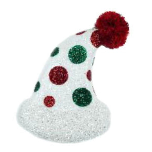 10" X 6.5" Polka Dot Santa Hat Ornament in White/Red/Green | TA