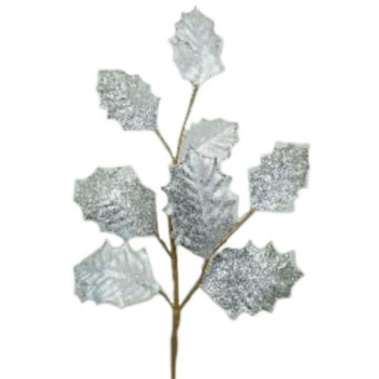 27” Winter Glam Holly Leaf Spray-Silver | TA