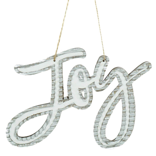 8.25" X 5.5" "Joy" to the World Ornament in White/Silver | TA