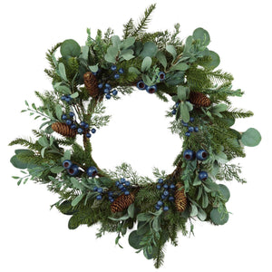 24" Winter Forest Pine, Eucalyptus, Blueberry Wreath | TA