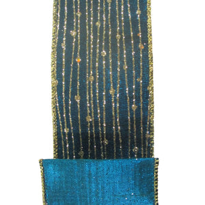 Teal/Gold Striped Dot Ribbon 2.5" x 10yd
