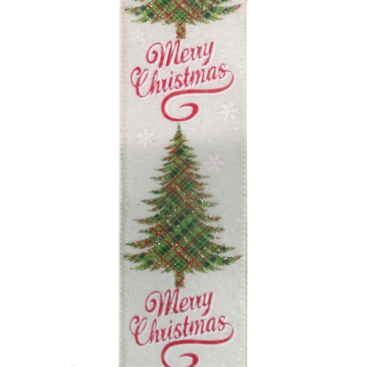 Merry Christmas Linen Snowflake Plaid Tree Ribbon 2.5" x 10yd