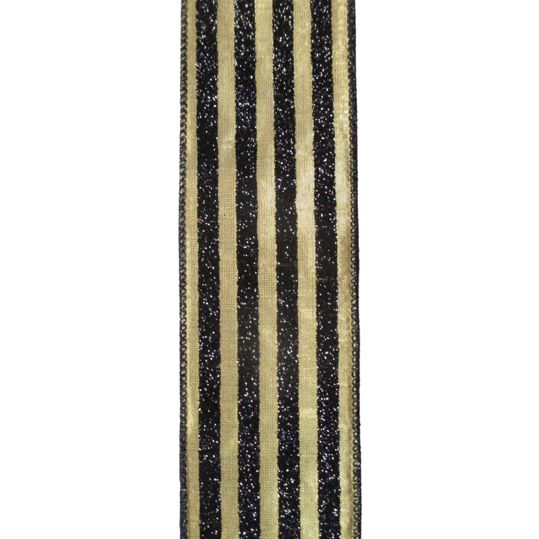 Metallic Gold with Black Striped Ribbon 2.5