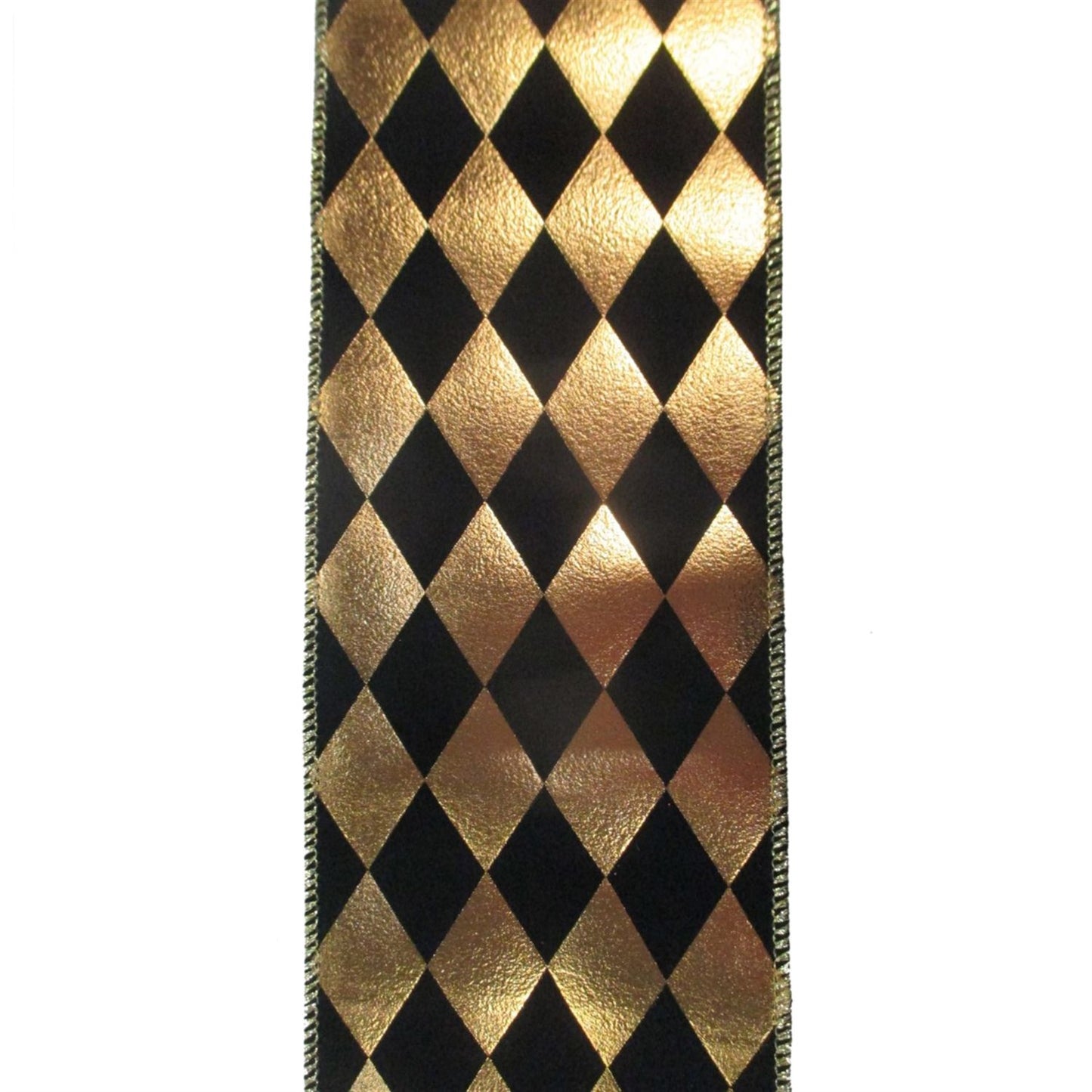 Metallic Gold with Felt Black Diamond Checked Ribbon 4" x 10yd