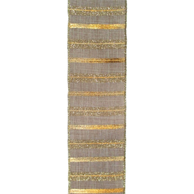 Royal Linen Striped Gold/Champagne Ribbon 2.5