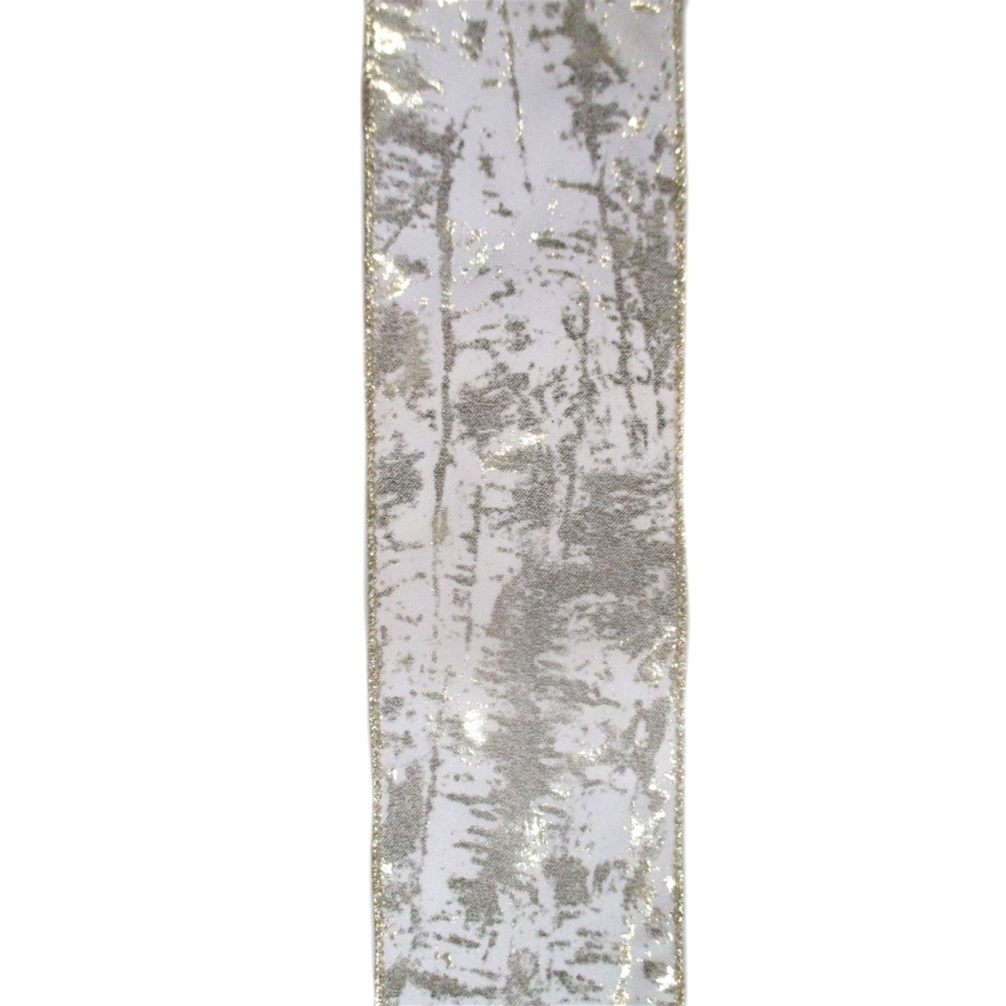 Metallic Abstract White/Champagne Ribbon 2.5" x 10yd