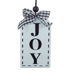 6" X 3.25" "JOY" Tag Ornament in Black/White | TA