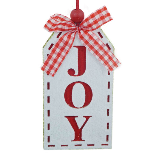 6" X 3.25" "JOY" Tag Ornament in Red/White | TA