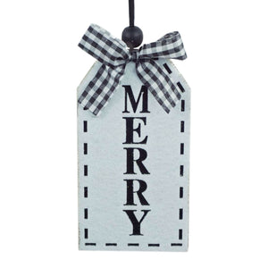 6" X 3.25" "MERRY" Tag Ornament in Black/White | TA
