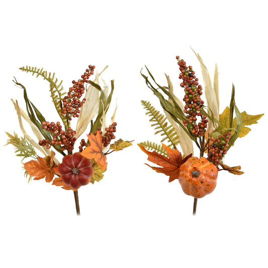 17.5" Perfect Pumpkin, Berries, Leaves Pick - 2 Assorted -set of 2 pcs| QD