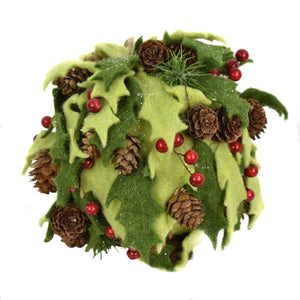 6” Felt Holly Leaf Christmas Ball with Berries Ornament | BF