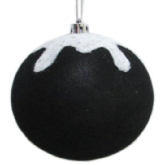 4'' Plastic Flocked Ball Ornament w/ White Glitter Snow | FY