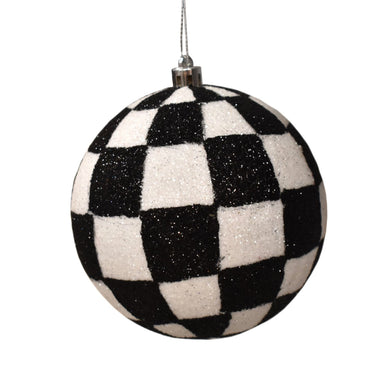 8'' Checkered Glitter Ball Ornament in Black/White | FY