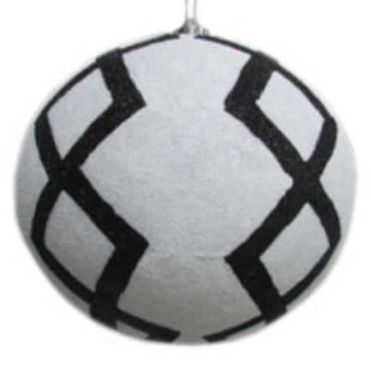 8'' GlitterDiamond Design Ball Ornament - Black/White | FY
