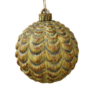 5'' Wood Toned Plastic Waves Ball Ornament | FY
