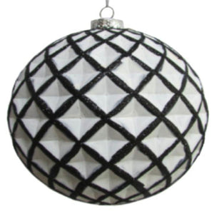 6'' White Plastic Ornament w/ Black Glitter Design | FY