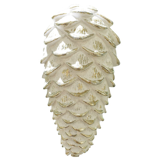 9'' Plastic Cone Ornament in White with Metallic Gold Finish