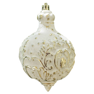 5'' Plastic Finial Ball Ornament in White with Gold Finish | FY