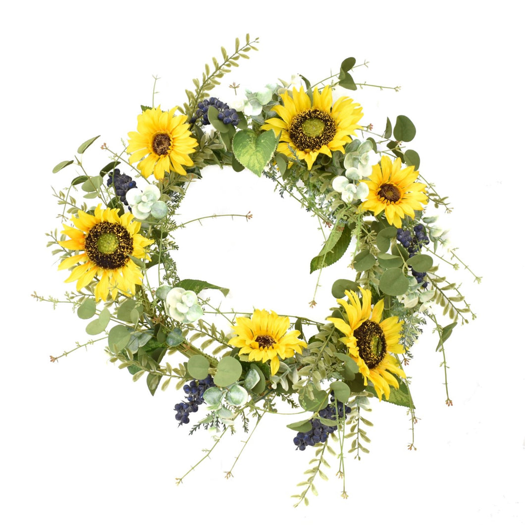 24” Summer Breeze Sunflower Berry Wreath | QDE