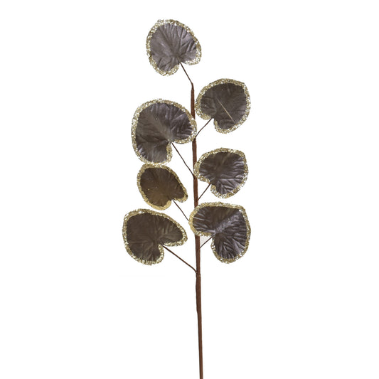 Beaded Metallic Eucalyptus Leaf Spray 24" in Smoke Grey | QGC22