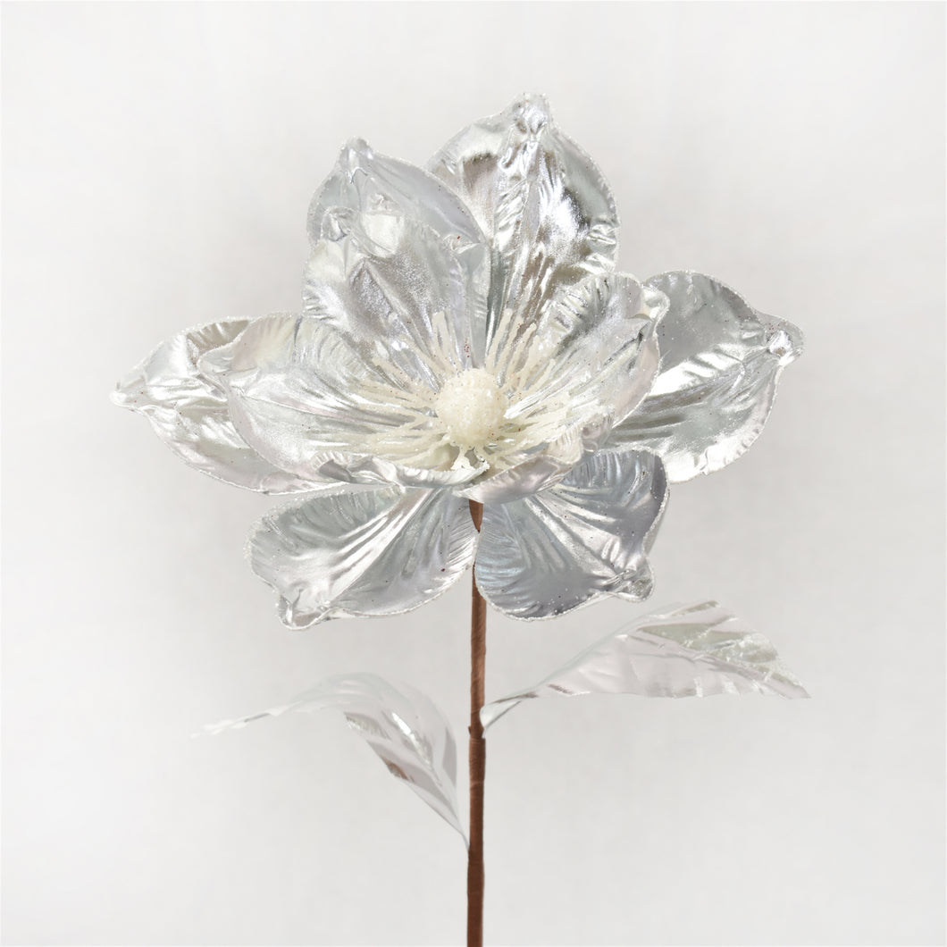 Metallic Foil Magnolia 24'' x 9.5'' in Silver/White | QGC22
