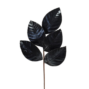 Wired Metallic Magnolia Leaf Spray 18.25" in Black | QGC22