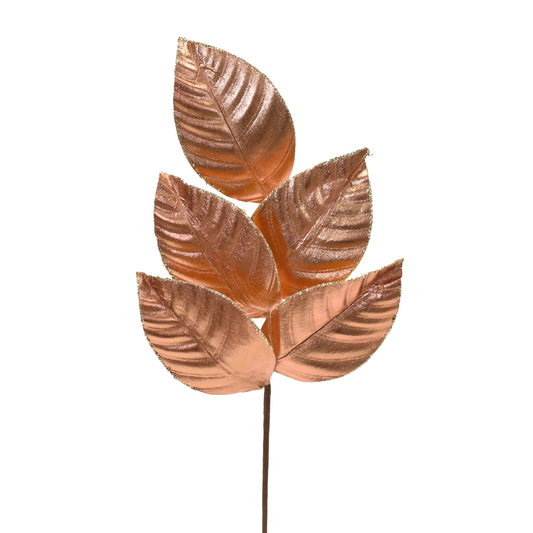 Wired Metallic Magnolia Leaf Spray 18.25" in Brown | QGC22