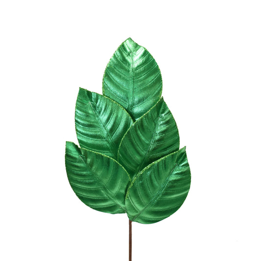 Wired Metallic Magnolia Leaf Spray 18.25" in Dark Green | QG