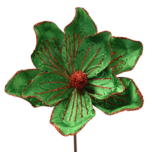 Whimsical Velvet Magnolia w/ Veins 24'' x 9.5'' in Deep Green/Red | QGC22