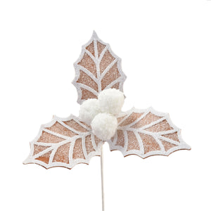 Frosted Giant Gingerbread Holly Pick 18" in Brown/White | QG