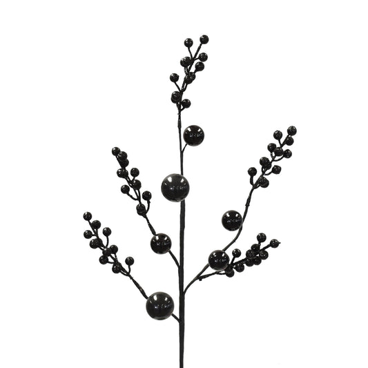 Glittered Berry/Shiny Ball Spray  28.5" in Black | QGC22