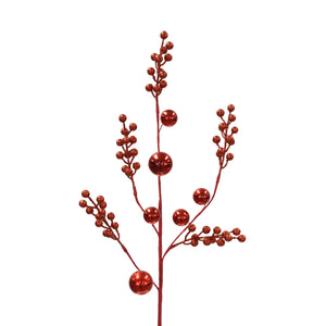 Glittered Berry/Shiny Ball Spray 28.5" in Red | QGC23