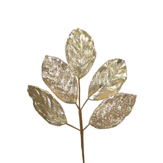 Mixed Sequin/Pearl Metallic Leaf Spray 23" in Champagne | QGC22