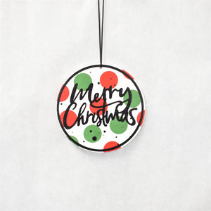 Merry Christmas Wooden Disk Ornament 3.75" in Black/White/Red/Green | QG