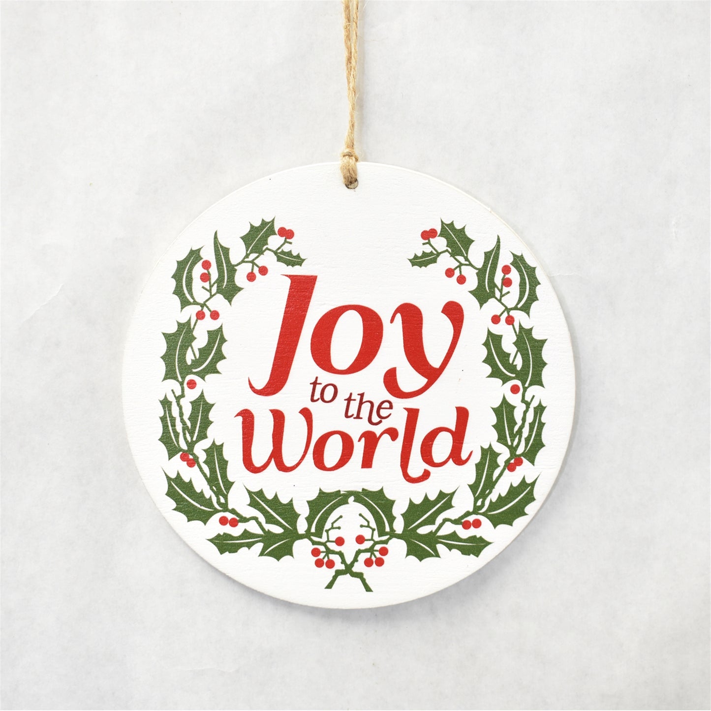 Wooden Joy Disk Ornament 5.75" in White/Green/Red | QGC22