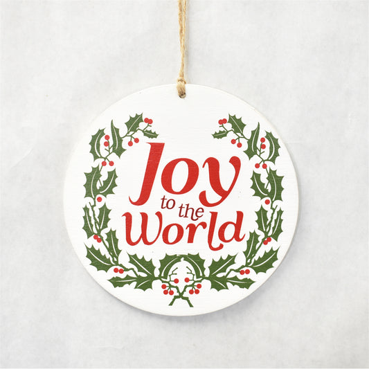 Wooden Joy Disk Ornament 5.75" in White/Green/Red | QGC22