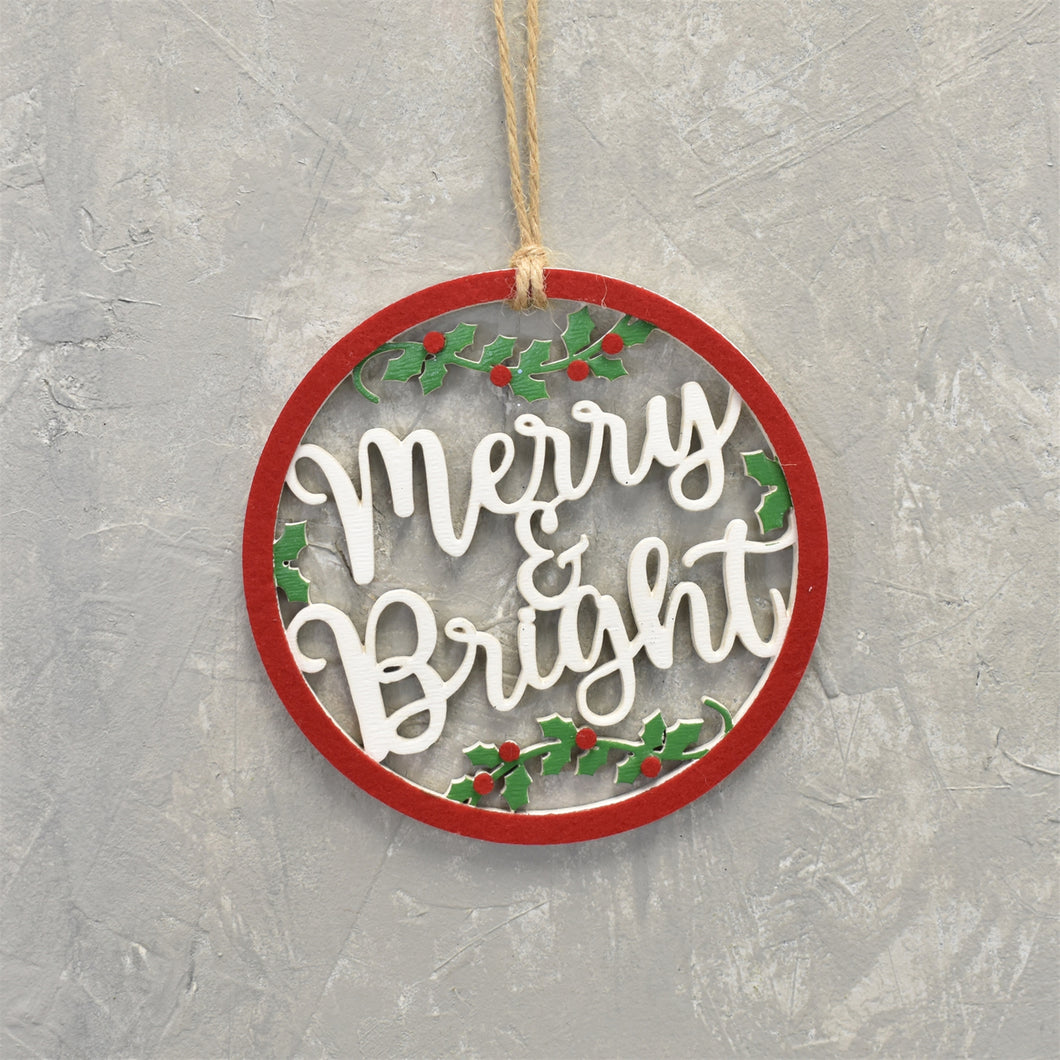 Wooden Merry/Bright Cut Out Ornament 7.75