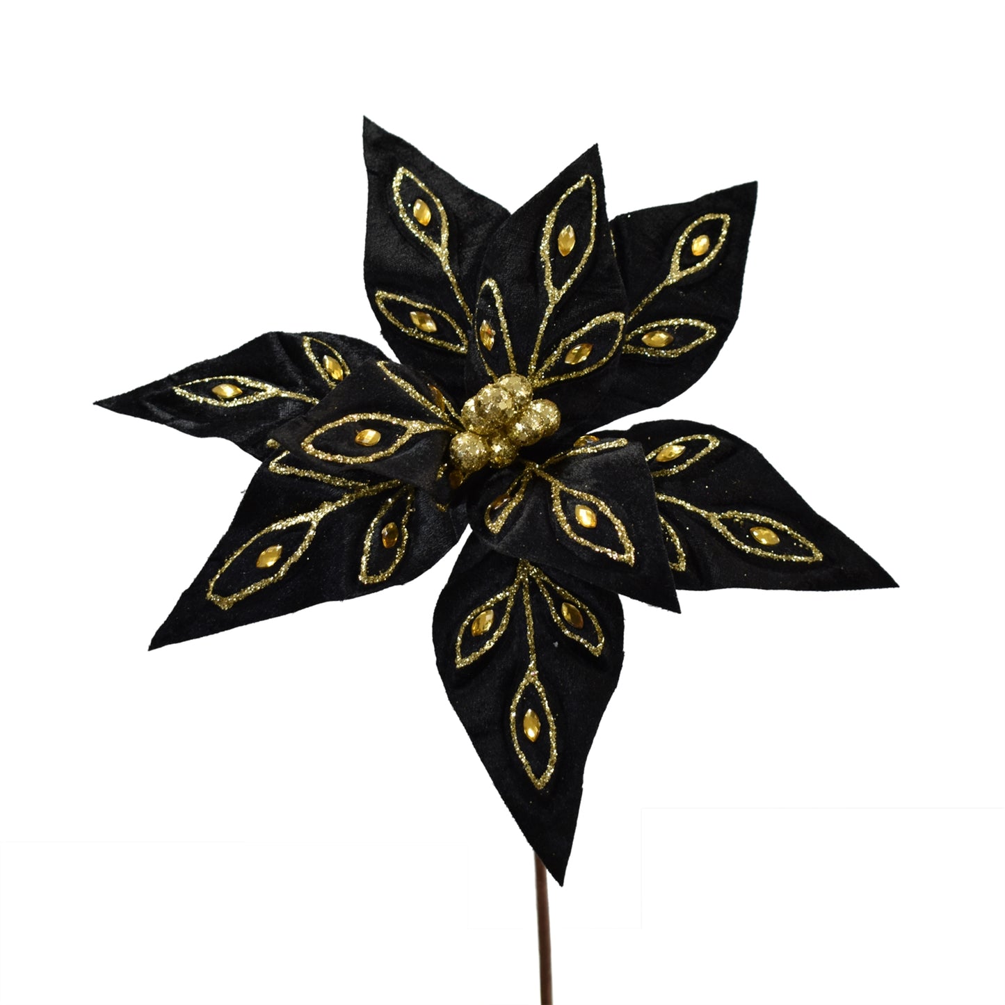 Black Velvet Jeweled Poinsettia 24'' x 12" in Black/Gold | QG
