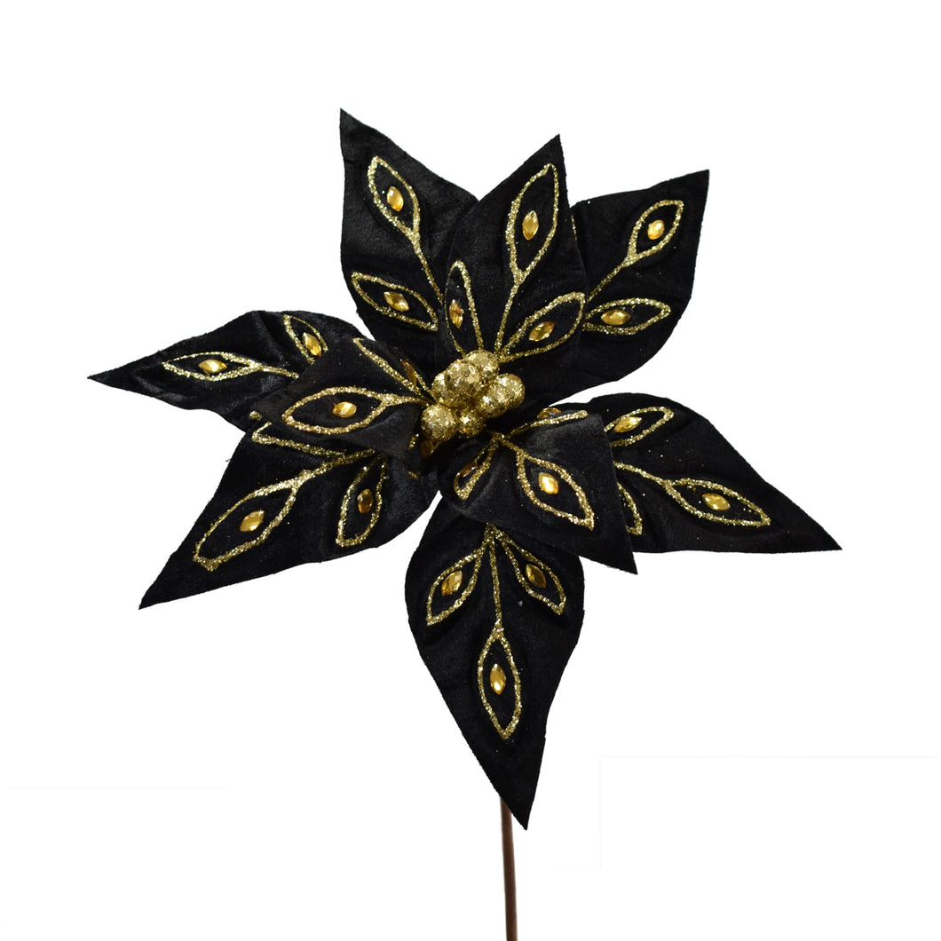 Black Velvet Jeweled Poinsettia 24'' x 12