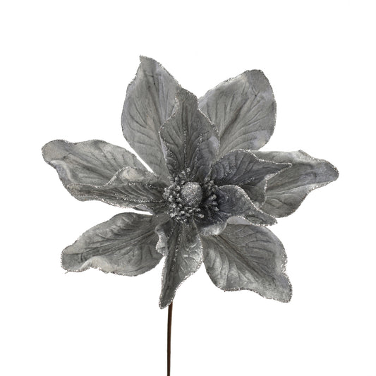 Velvet Magnolia With Glitter Veins 24'' x 12" in Silver | QGC22