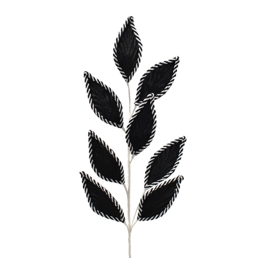 Felt/Yarn Stripe Trimmed Leaf Spray 27" in Black | QGC22