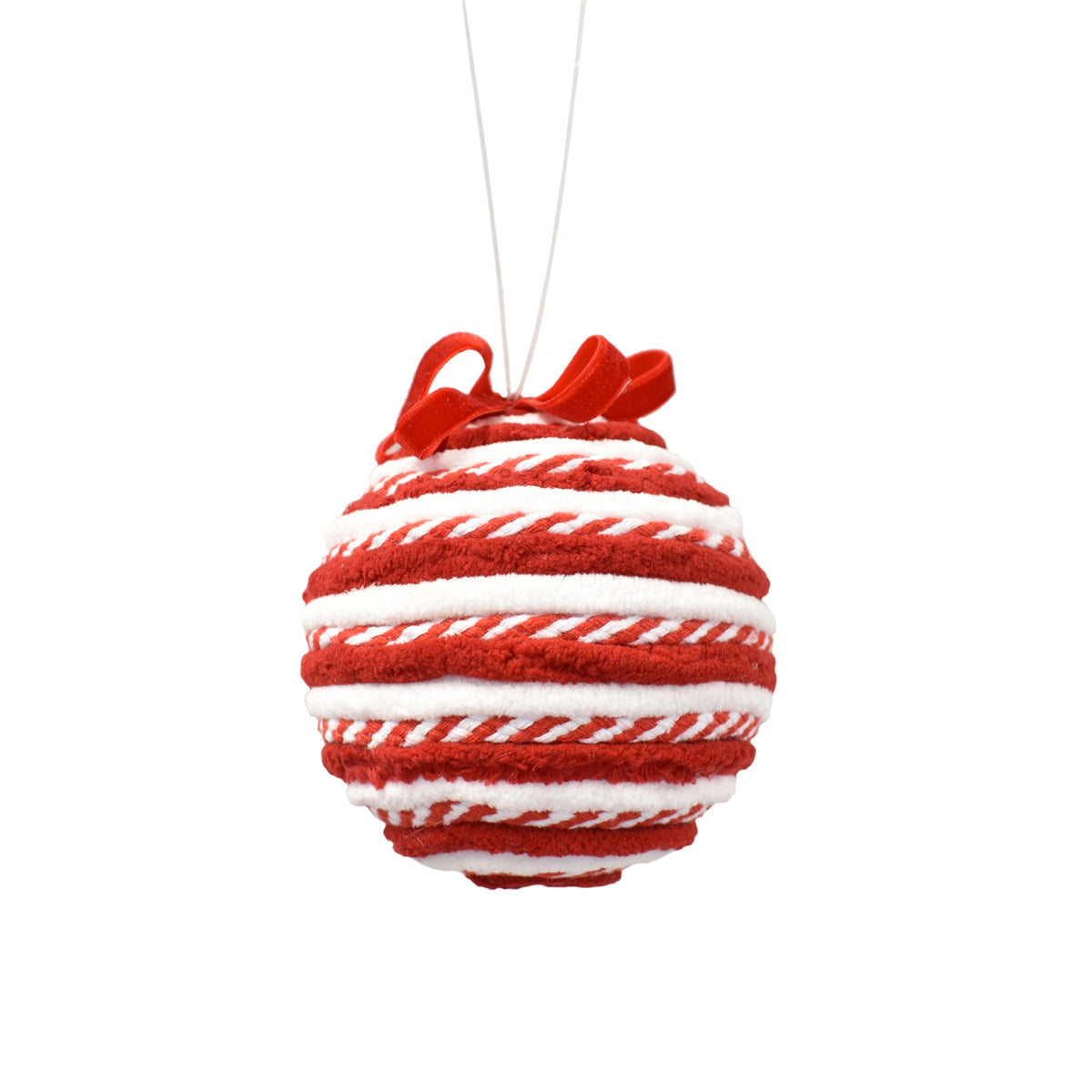 David Christopher's Chenille Ball Ornament with Bow 5'' in Red/White