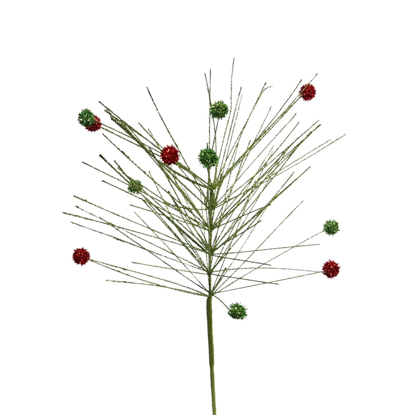 Wild Glitter Pine Stem with Balls 18'' in Green/Red | QG